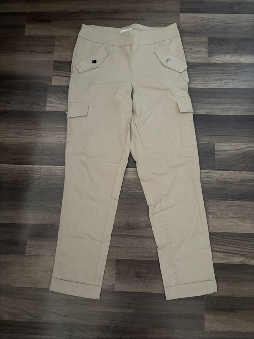 Olivia Sky Beige Cargo Pants with Flap Pockets